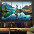 Crystal Clear Lake Wall Art | Mountains Wall Art Canvas | 3 Panel Landscape