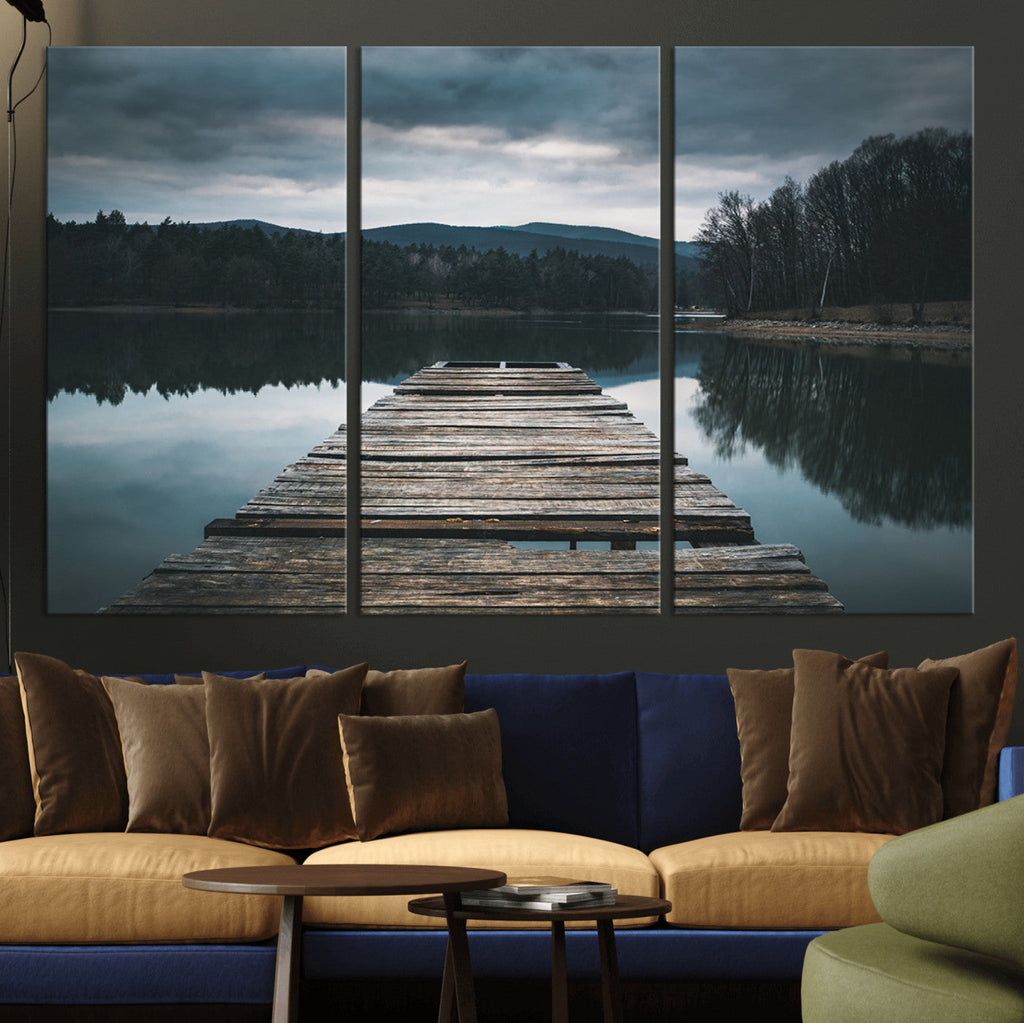 Wooden Bridge Near Lake Wall Art Canvas Print
