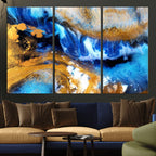 Blue Orange Marble Fluid Effect Canvas Wall Art Print