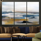 Abstract Landscape Wall Art Canvas | 3 Panel Modern Blue, Gold and White Canvas Art