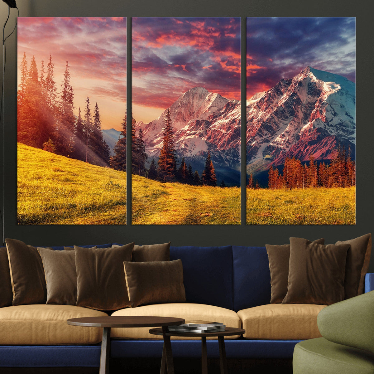Mountain and Daylight Red Sunset Wall Art Canvas Print