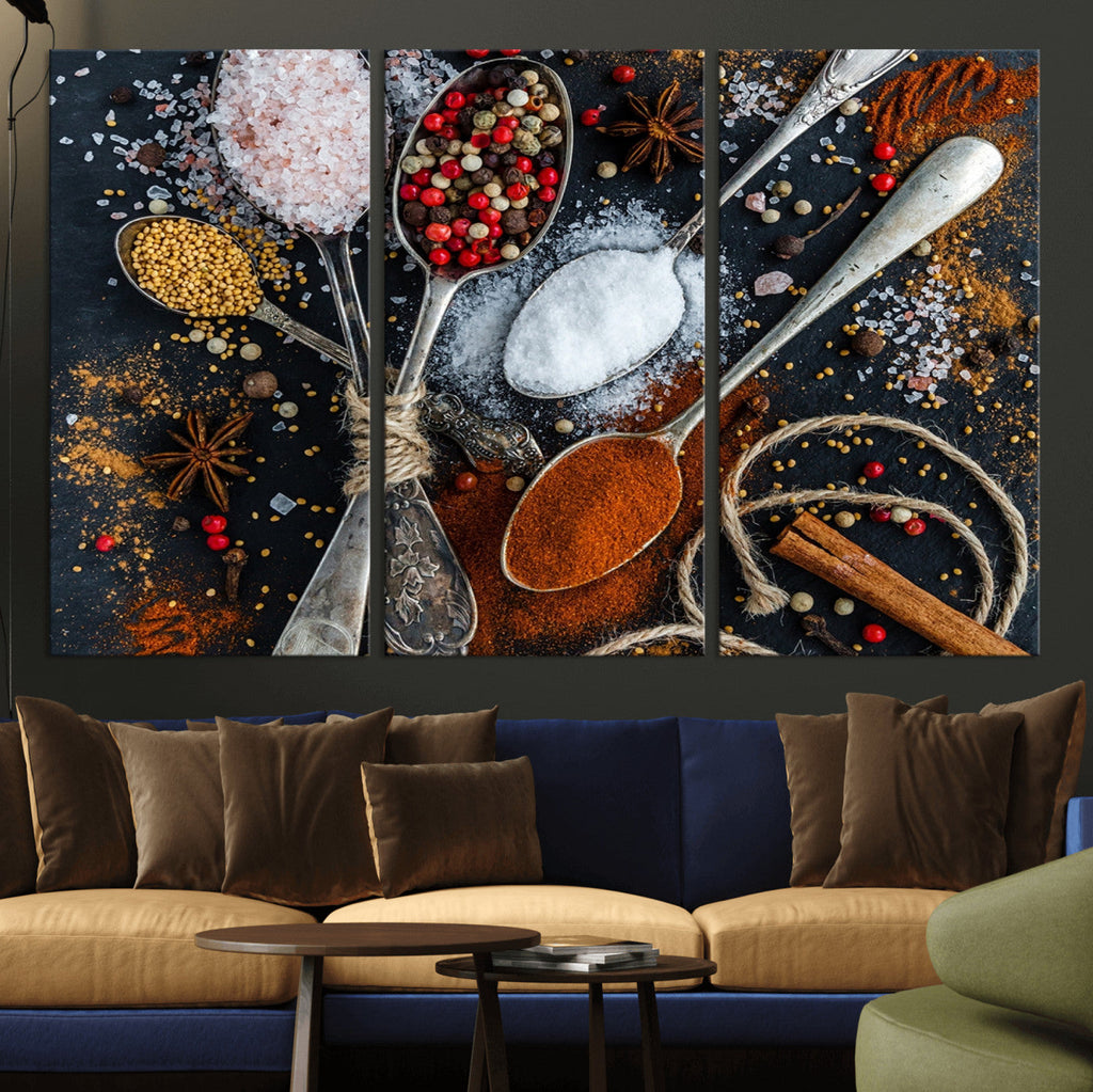 Spices and Seasonings Canvas Wall Art | Colorful Triptych Kitchen Decor