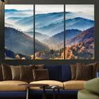 Misty Mountain Sunrise Triptych Canvas Print | Autumn Landscape Wall Art