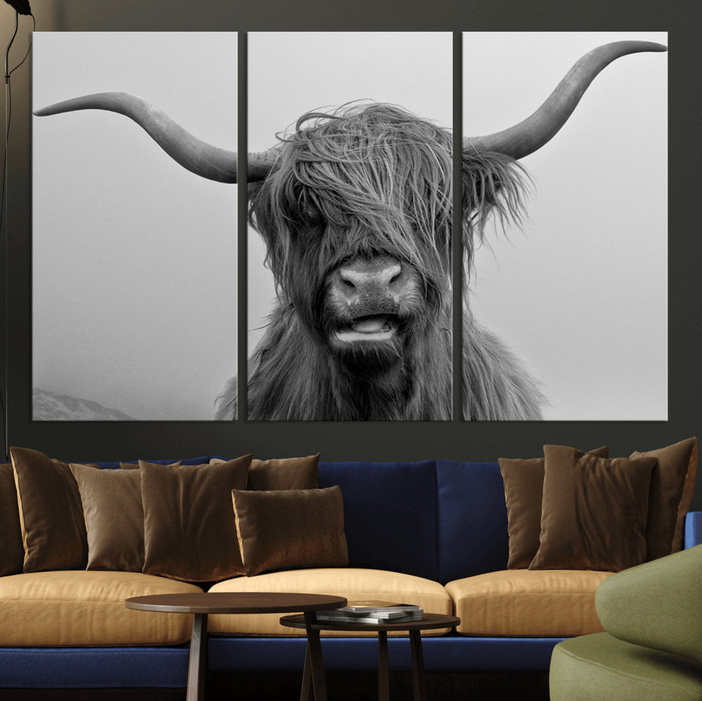 Texas Cow Wall Art Canvas, Texas Longhorn Cattle Canvas Print