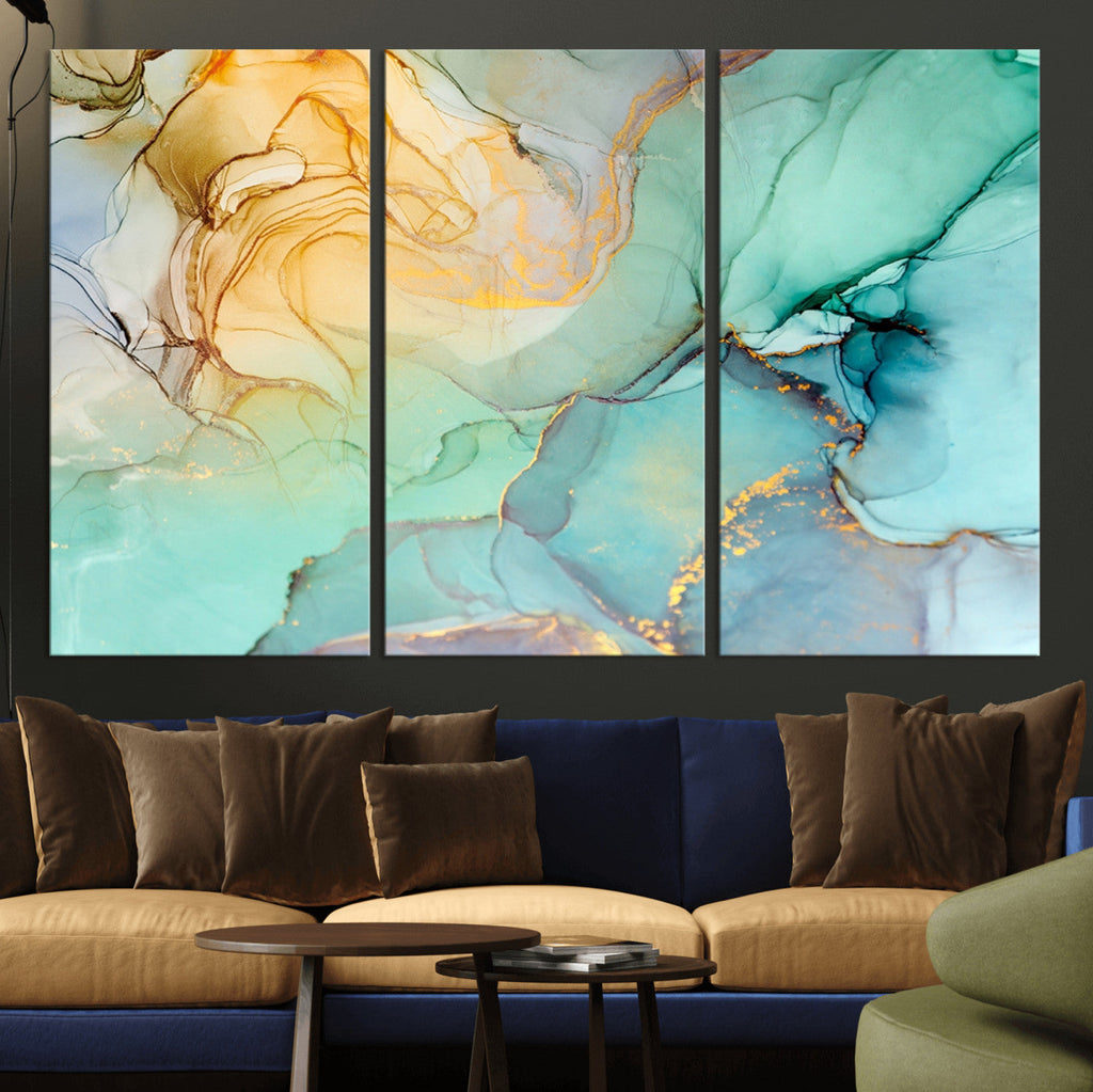 Green Marble Fluid Effect Abstract Canvas Wall Art Print