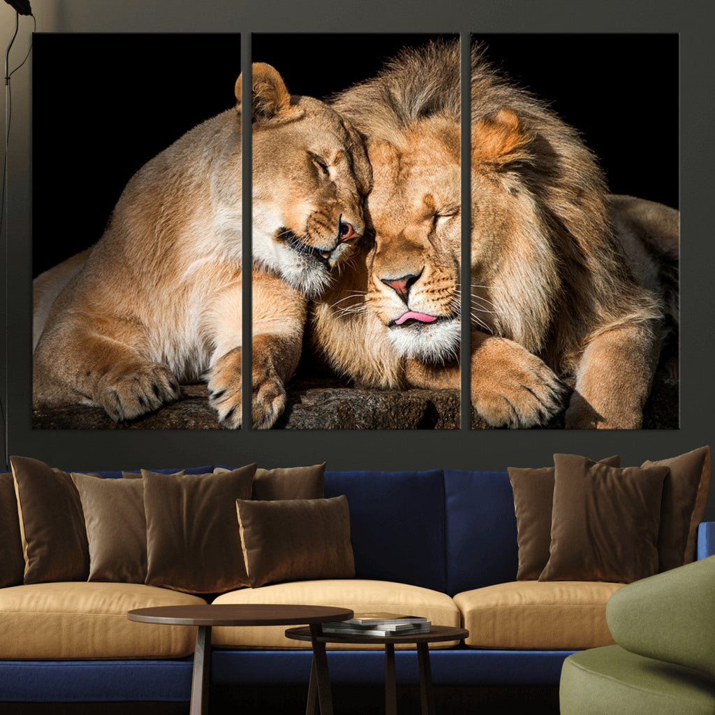 Lion and Lioness Wall Art Canvas Print | African Wildlife Animal Art