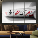 Framed Lucky Poker Cards Canvas | Modern Triptych Wall Art for Game Rooms