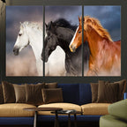 Animal Wall Art Three Horses Farmhouse Art Canvas Print