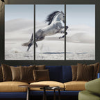 Prancing Horse Desert Large Wall Art Canvas Print, Majestic Horse Animal Artwork
