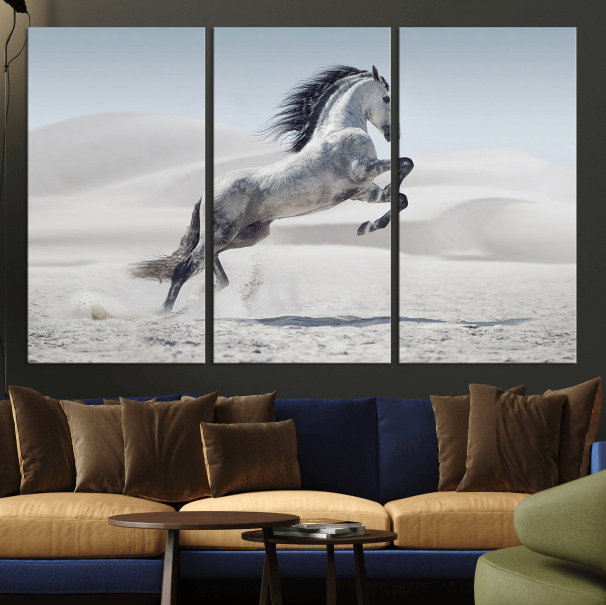 Prancing Horse Desert Large Wall Art Canvas Print, Majestic Horse Animal Artwork
