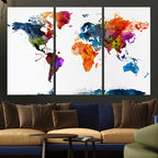 Bold Colorful World Map Canvas Print | Detailed Map of the World Wall Art