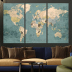 Classic World Map Canvas Print | Framed Vintage Map Wall Art