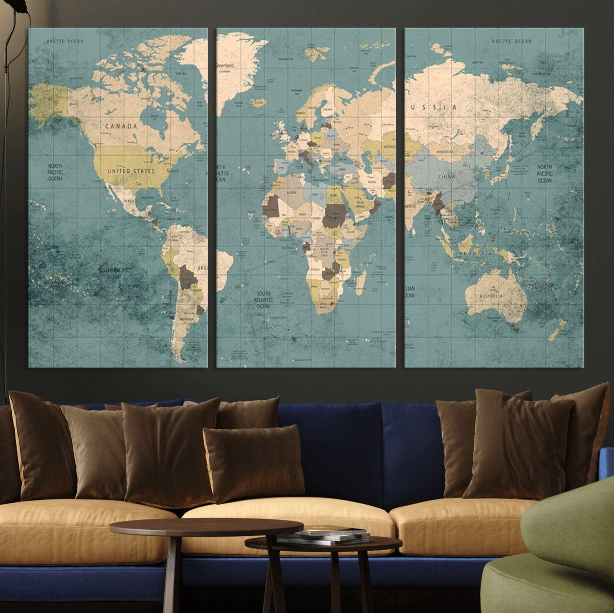 Classic World Map Canvas Print | Framed Vintage Map Wall Art