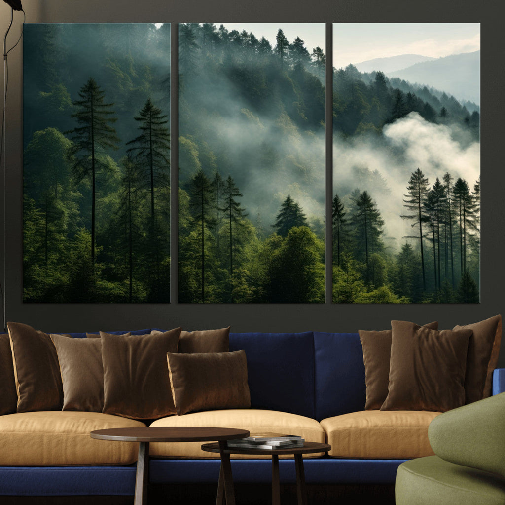 Misty Forest Wall Art Premium Canvas Print, Foggy and Serene Atmosphere