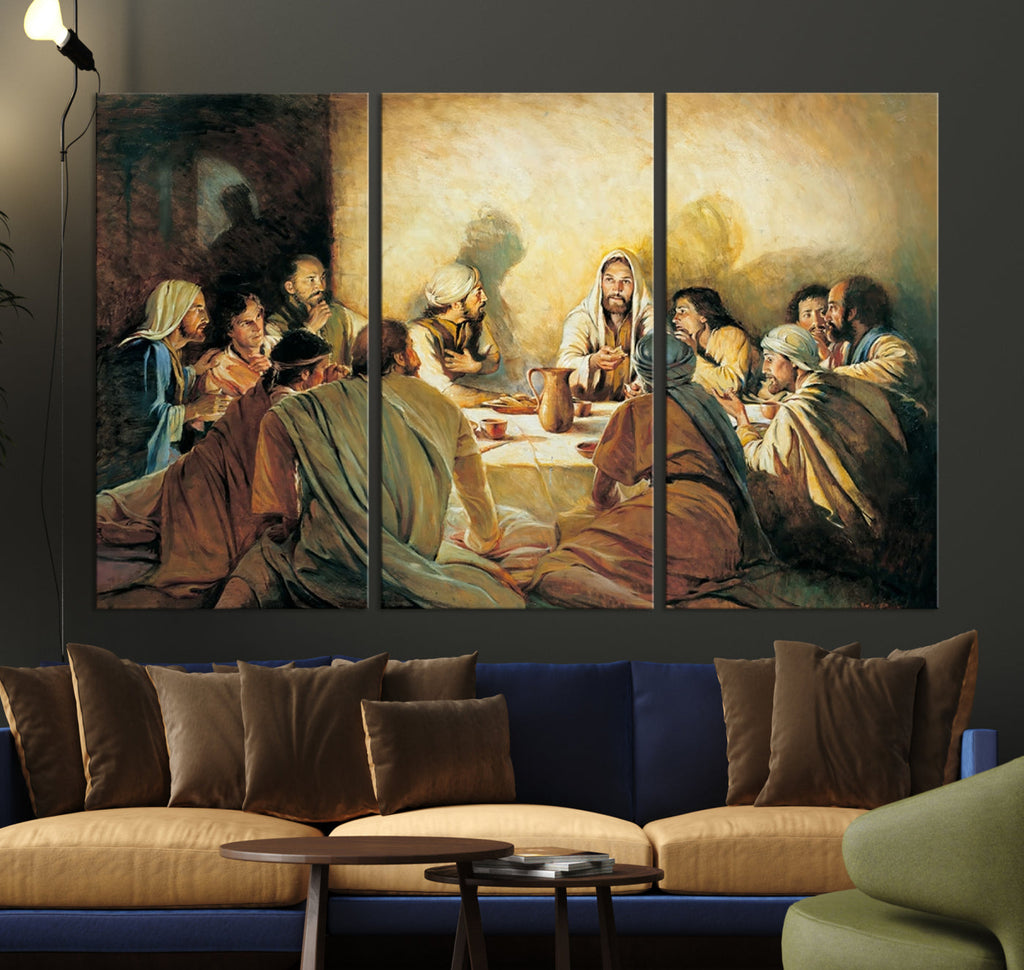 Last Supper Wall Art Canvas Print, Framed Jesus Artwork, Sacred Dining Scene