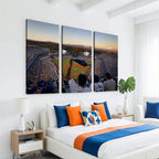 Dodger Stadium Sunset Game Triple Canvas Wall Art, Los Angeles Dodgers MLB Match