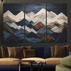 Rustic Mountain Landscape Wall Art Canvas Print, Framed 3D Wooden Effect Mountain Art