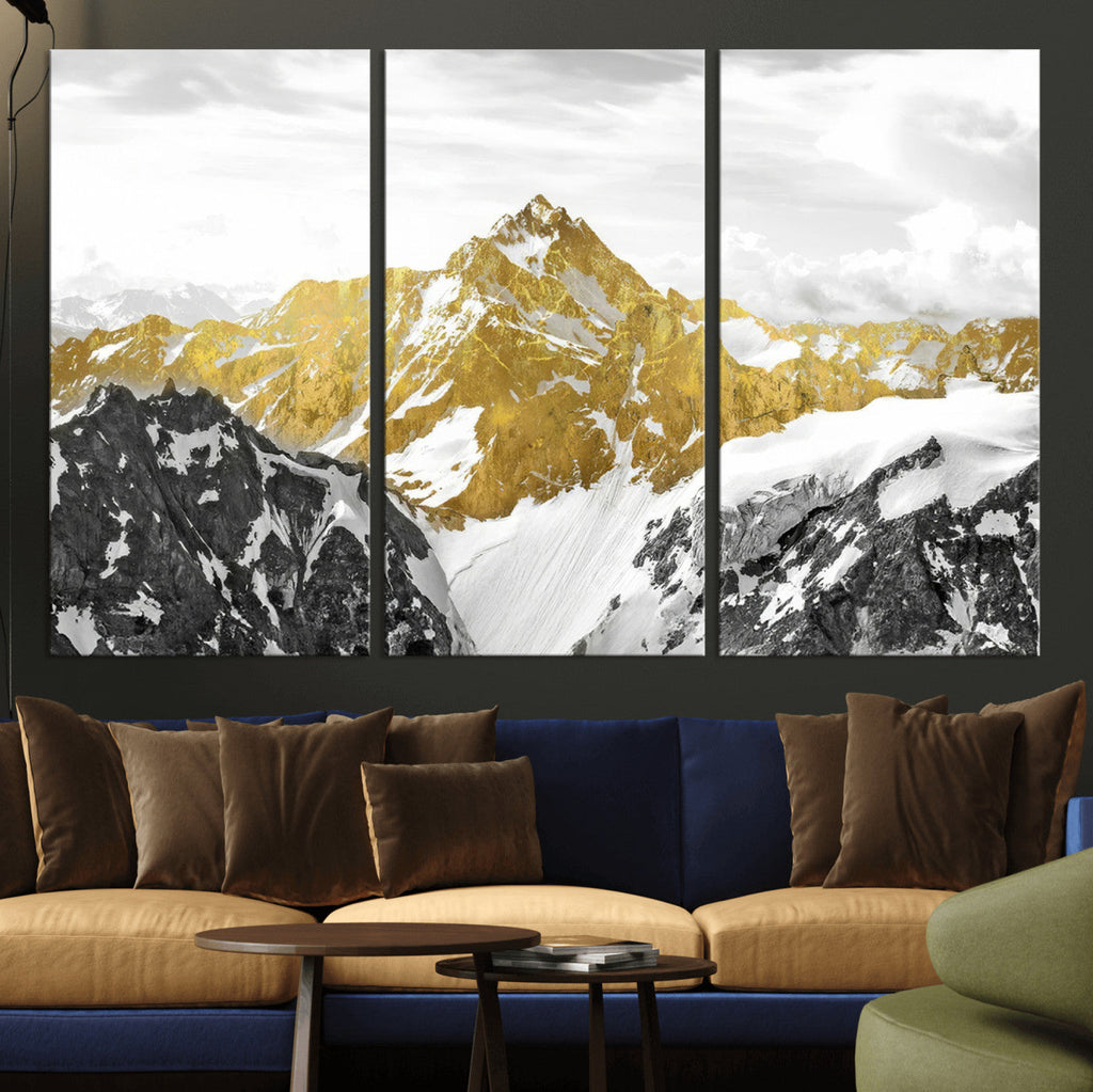 Gold Abstract Mountains Wall Art Print on Canvas, Nature Wall Art Print