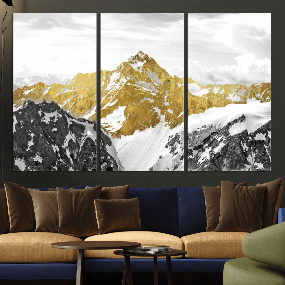 Gold Abstract Mountains Wall Art Print on Canvas, Nature Wall Art Print