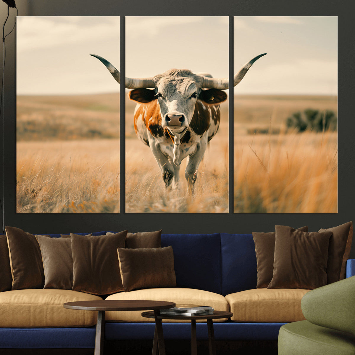 Texas Cow Wall Art Canvas Print for Farm House Wall Decor