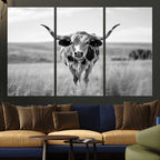 Texas Cow Longhorn Wall Art Canvas Print for Farm House Wall Art, Framed and Ready to Hang
