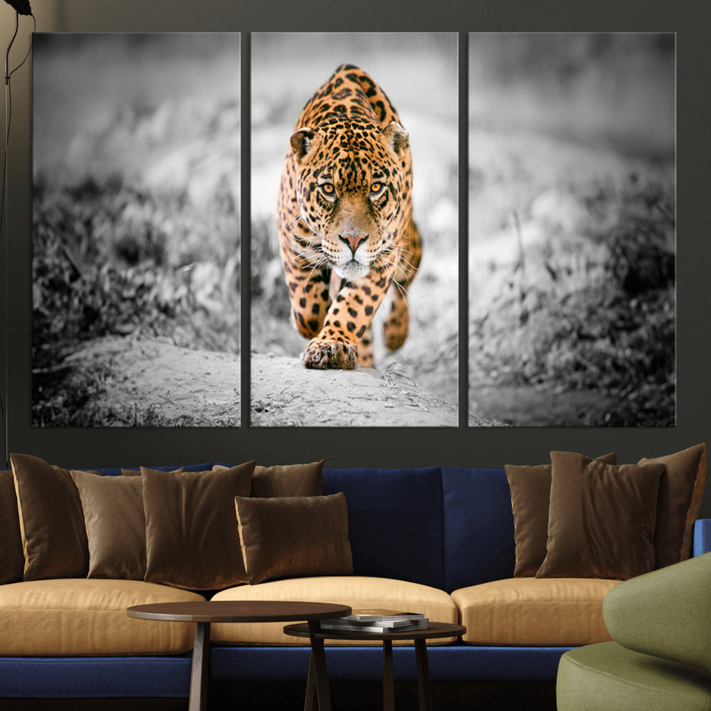Jaguar Wall Art Canvas Print, Majestic Big Cat in Focused Pursuit