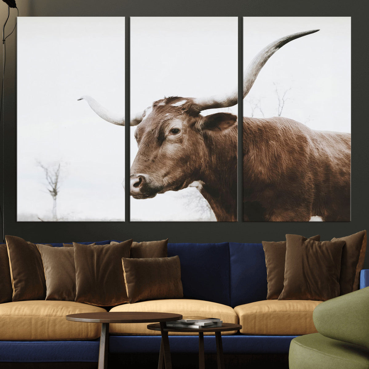Rustic Bull Wall Art Canvas Print, Modern Longhorn Farmhouse Animal Decor