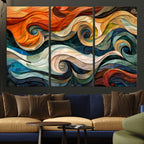 Abstract Wave Wall Art, Ready to Hang Framed Canvas Print | Extra Large 3 Piece Canvas Wall Art