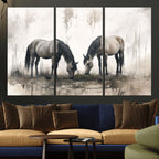 Chinese Ink Style Vintage Horses Wall Art Canvas Print