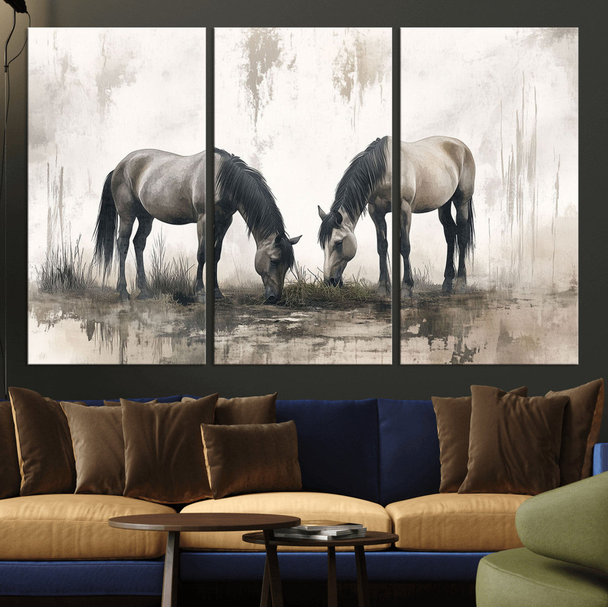 Chinese Ink Style Vintage Horses Wall Art Canvas Print