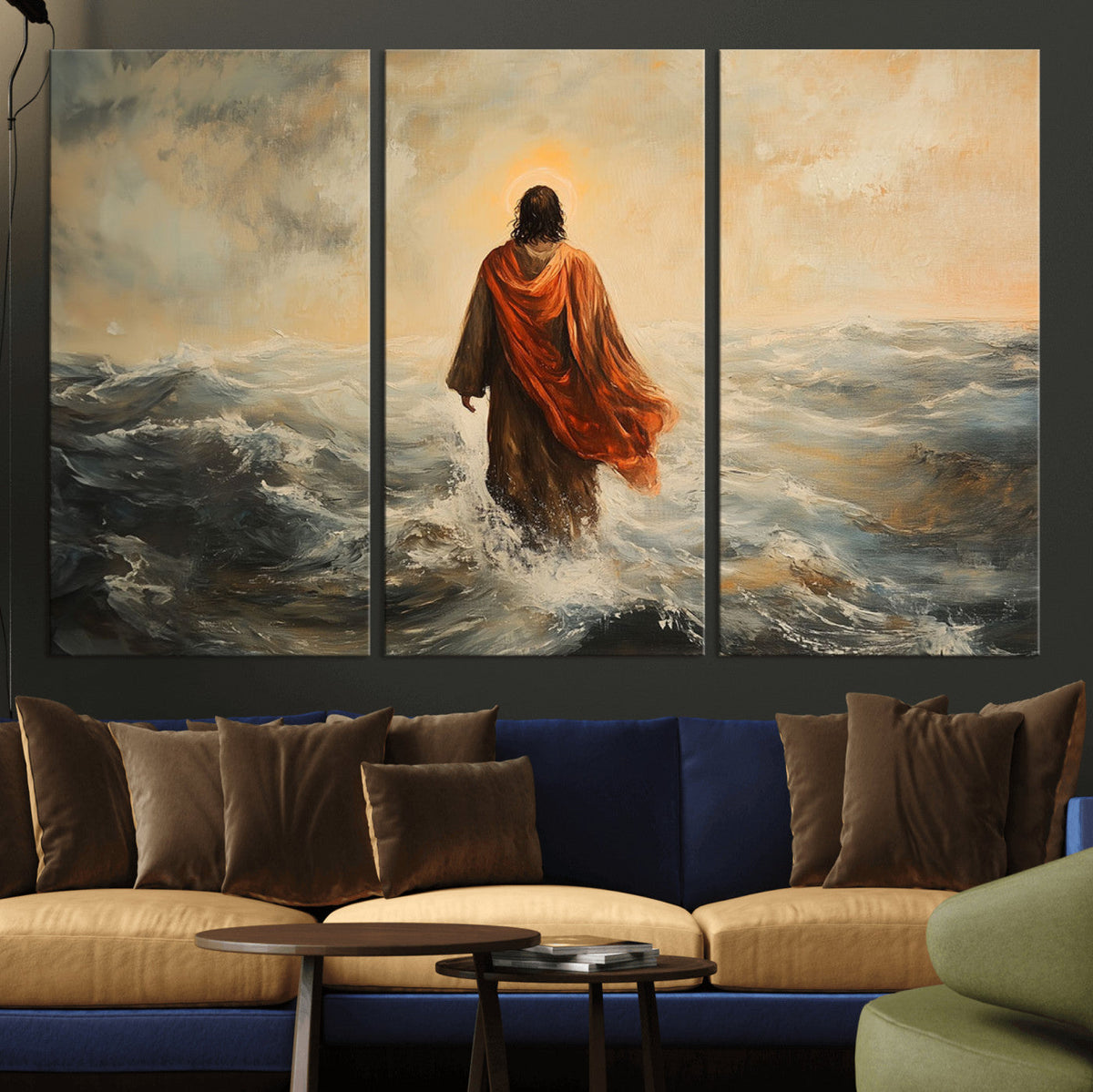Jesus Walking on Water, Christian Wall Art, Jesus Christ Oil Painting Style Print