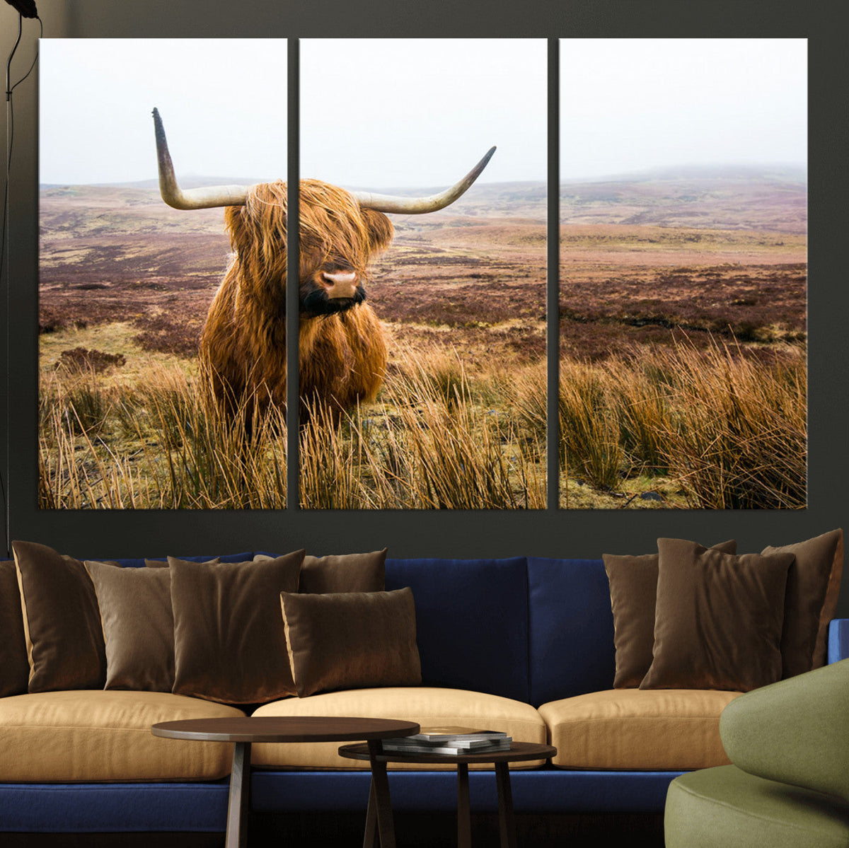 Scottish Highland Cow Canvas Wall Art, Rustic Farmhouse Decor