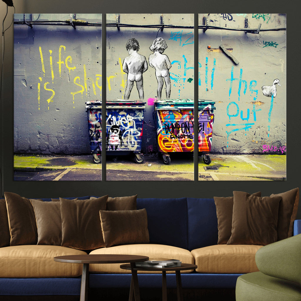 Banksy Life is Short Wall Art, Iconic Graffiti Street Art Canvas Print