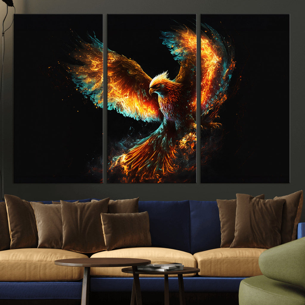 Fiery Phoenix Canvas Print | Ready to Hang Wall Art | Bold Fantasy Decor