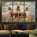 Cute Highland Cow Canvas Wall Art - Rustic Farmhouse Decor