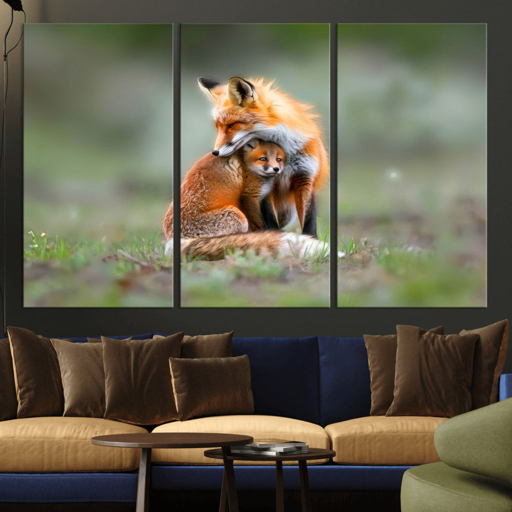 Heartwarming Fox and Baby Cub Wall Art | Canvas Print of Foxes in Nature