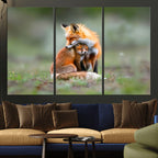 Heartwarming Fox and Baby Cub Wall Art | Canvas Print of Foxes in Nature