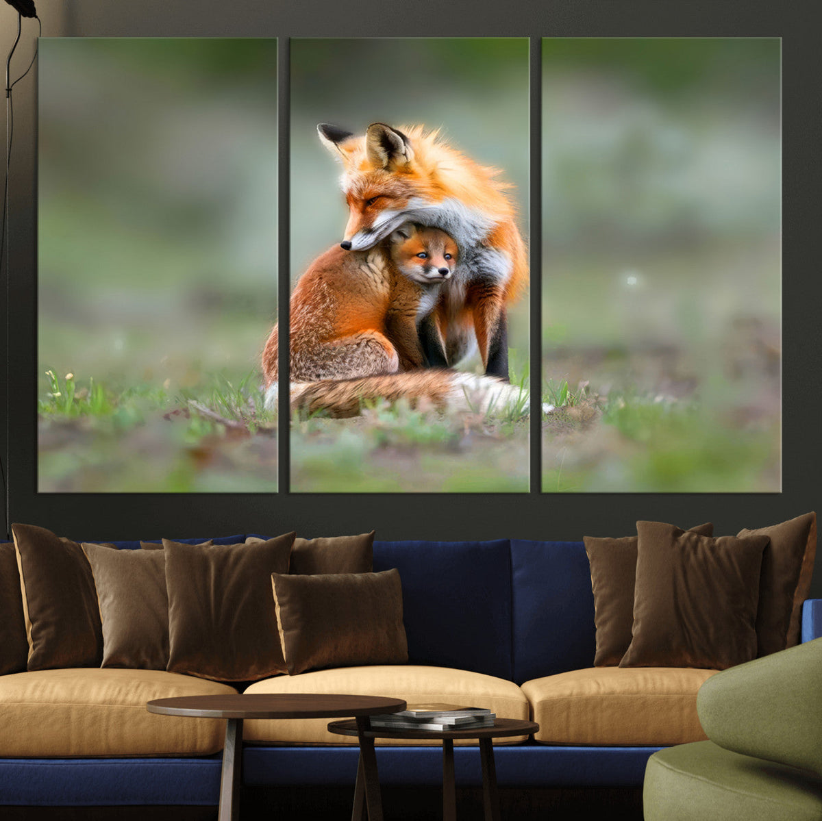 Heartwarming Fox and Baby Cub Wall Art | Canvas Print of Foxes in Nature