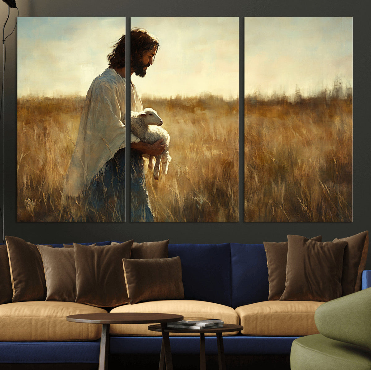 Jesus the Good Shepherd Wall Art Canvas Print, Inspirational Christian Religious Print for Prayer Room