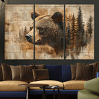 Rustic Grizzly Bear Wall Art, Abstract Grizzly 399 Bear Canvas Print, Woodland Wildlife