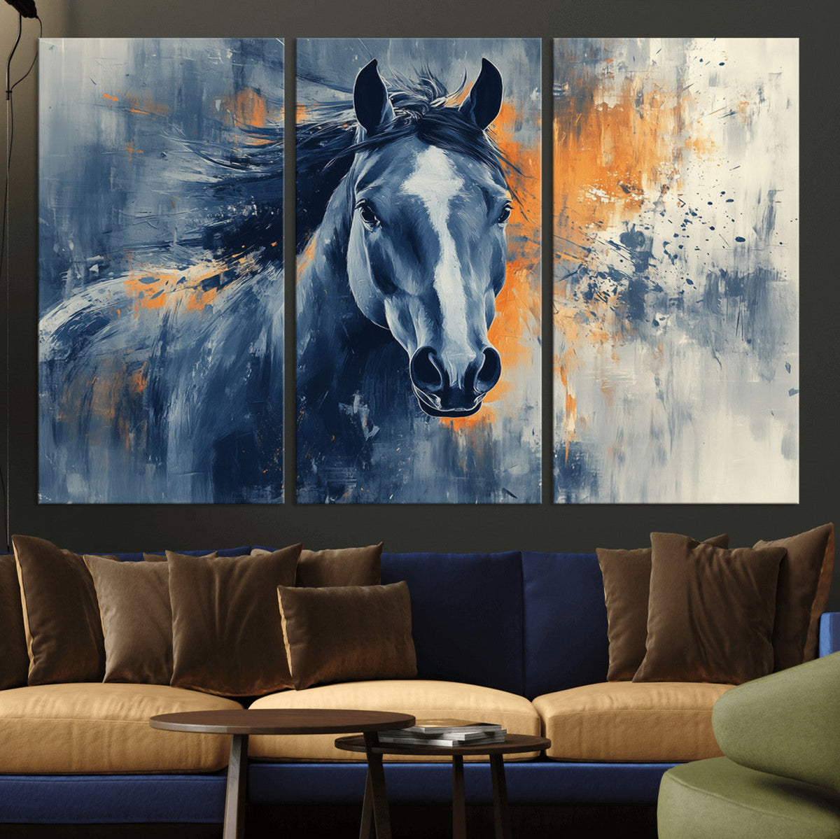 Abstract Blue Horse Wall Art Print Canvas | Western Horse Wall Art for Farmhouse Decor