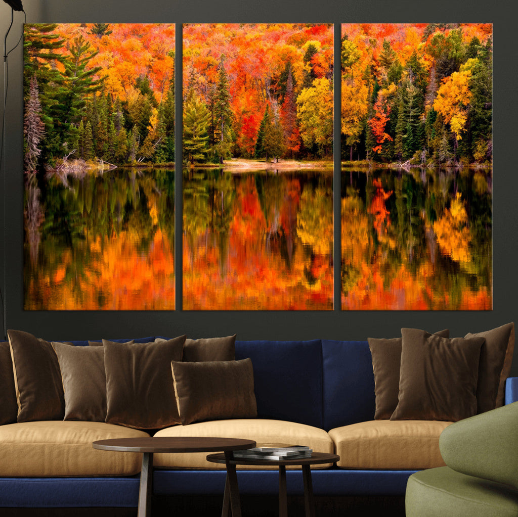 Forest Reflection Art | Autumn Forest Reflection Wall Art | Triptych Canvas Print