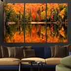 Forest Reflection Art | Autumn Forest Reflection Wall Art | Triptych Canvas Print