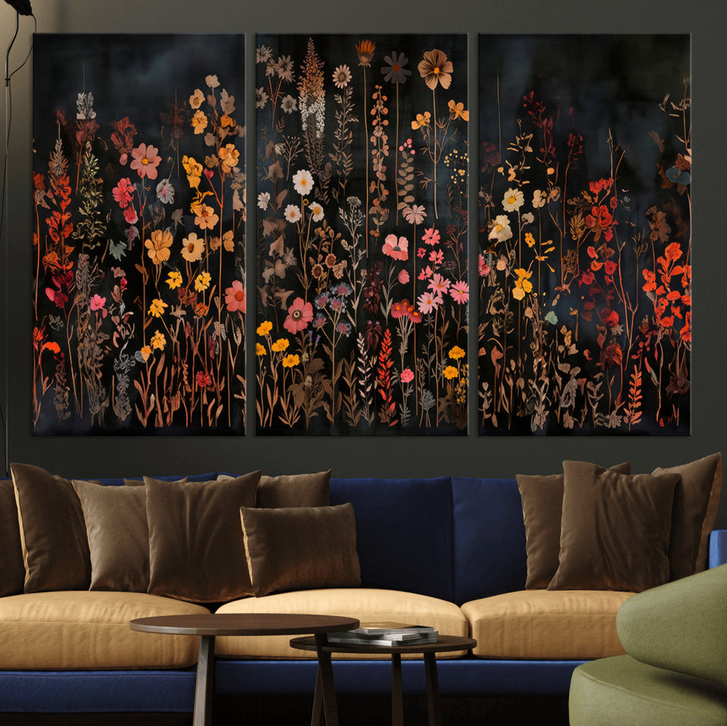 Large Floral Painting Print Illustration Flowers Canvas Wall Art