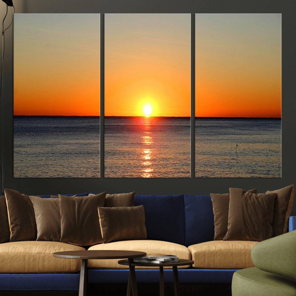 Golden Horizon Sunset Over Ocean Wall Art Canvas Print | Tropical Beach Canvas
