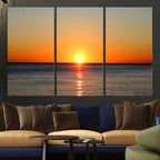 Golden Horizon Sunset Over Ocean Wall Art Canvas Print | Tropical Beach Canvas