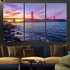 Golden Gate Bridge Wall Art Canvas Print, Framed San Francisco Sunset Landmark
