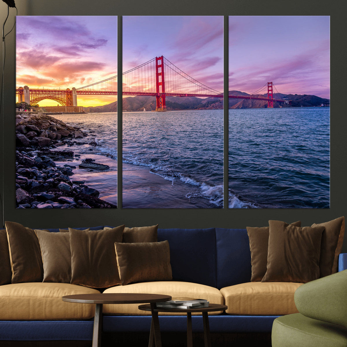 Golden Gate Bridge Wall Art Canvas Print, Framed San Francisco Sunset Landmark