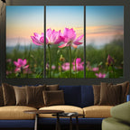 Pink Flower on the Mountain Canvas Print, Framed Pink Flower Canvas Wall Art
