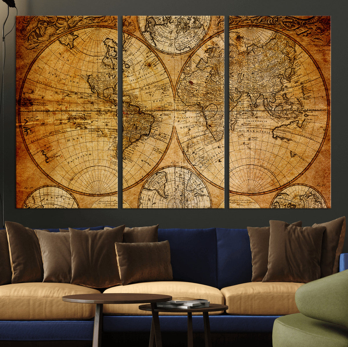 Vintage World Map Canvas Print | Antique Push Pin Travel Map